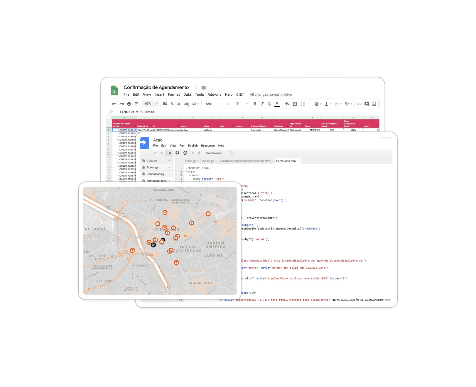 Planilha e script automatizando o disparo pros prestadores